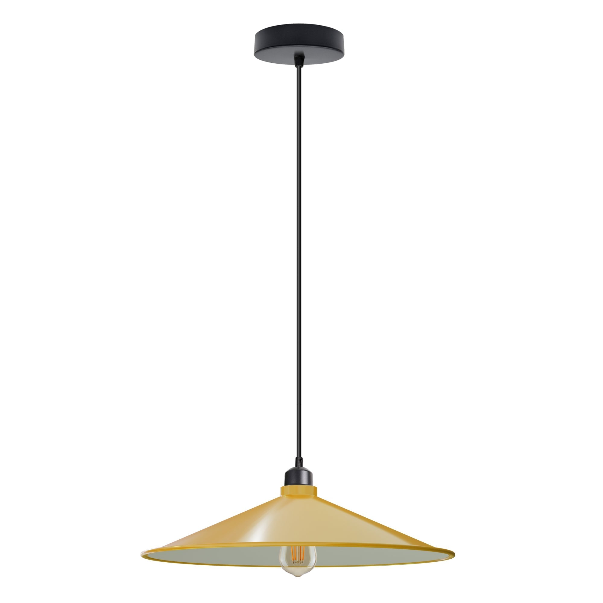 Retro Flat Cone Metal Pendant Light Fixture, Adjustable Cable, E27 Socket