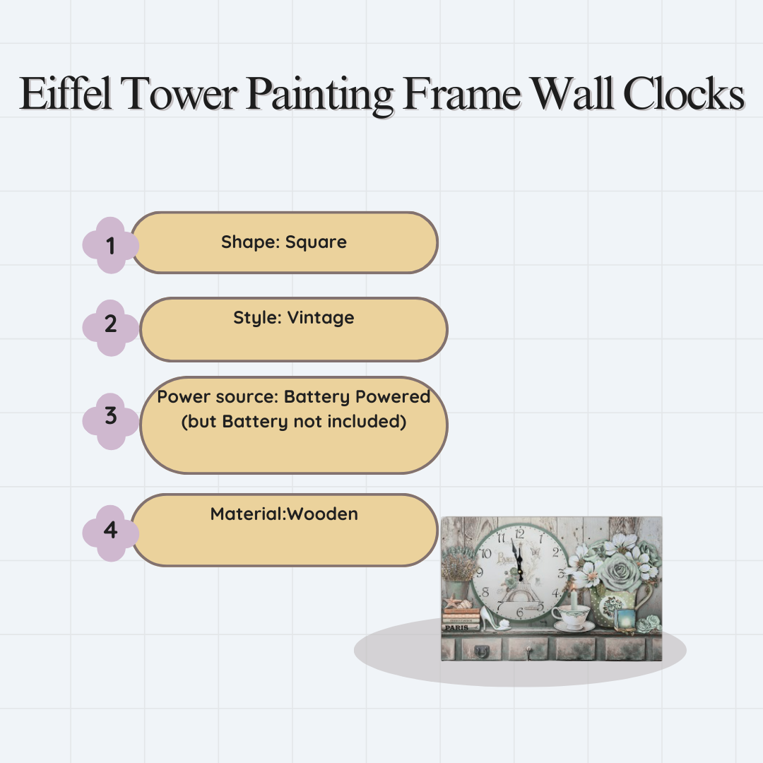 Large Vintage Eiffel Tower Wooden Wall Clock, Shabby Chic Art Deco Design
