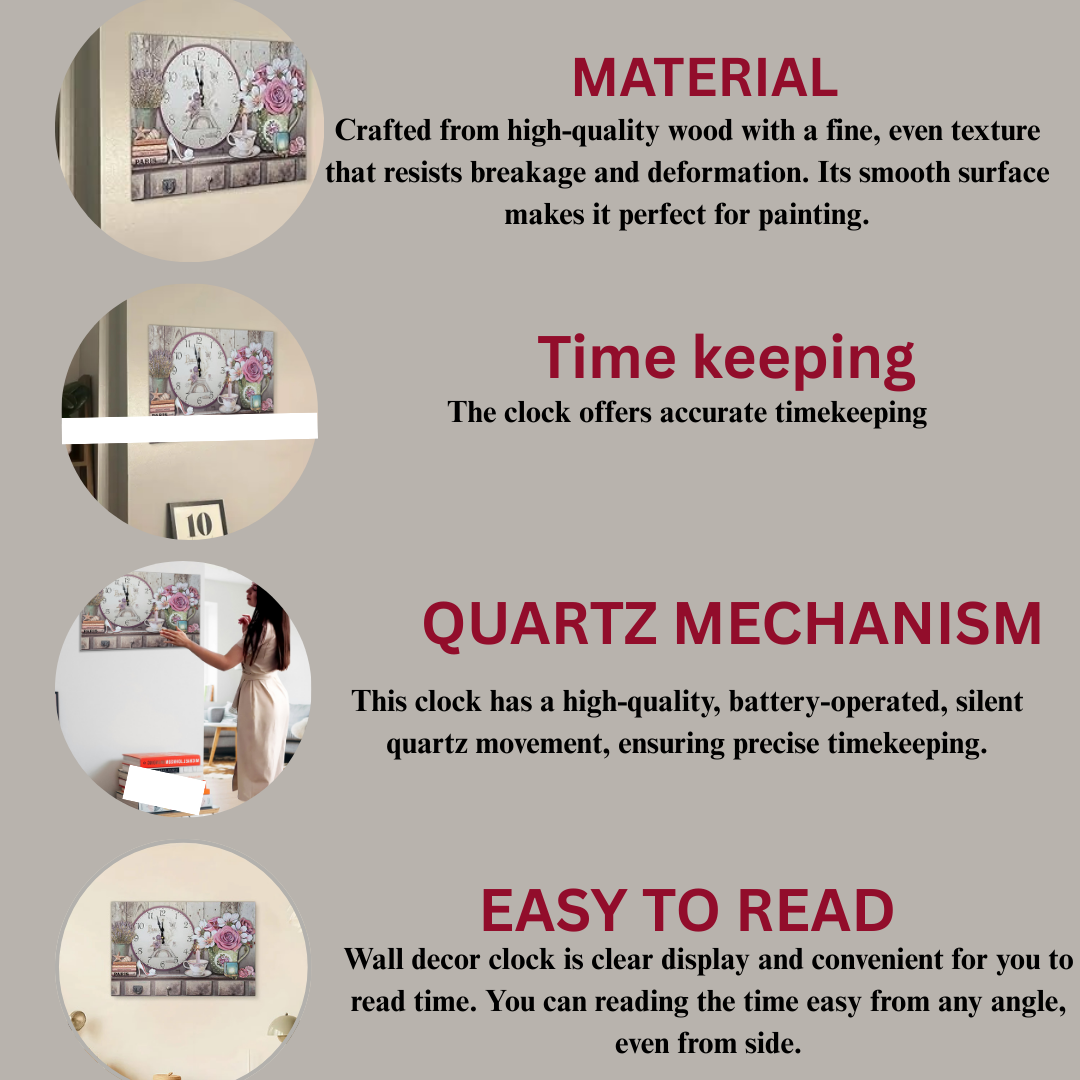 Large Eiffel Tower Painting Frame Art Deco Wall Clocks~5322