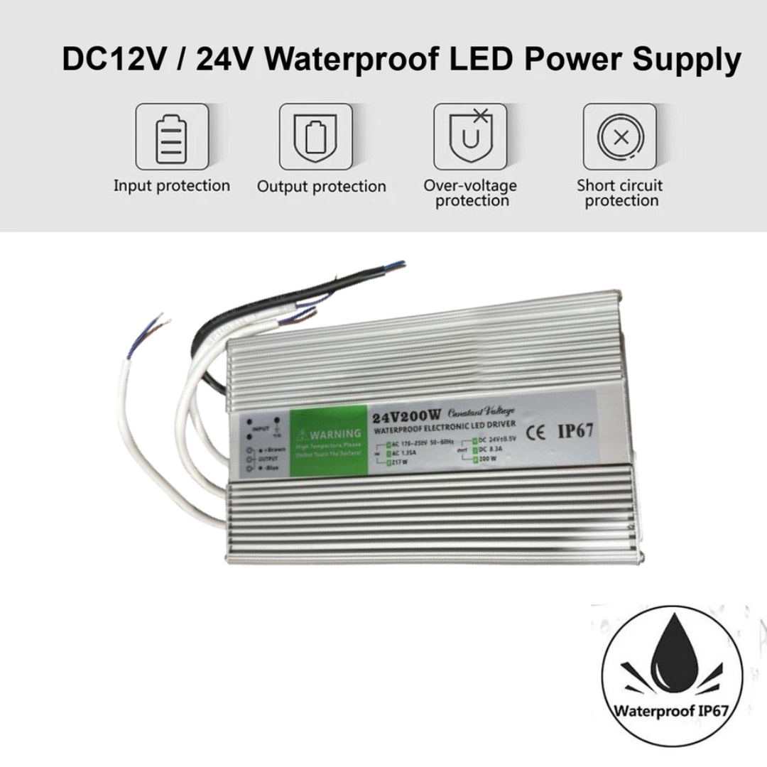 DC 24V 8.3A 200W IP67 Waterproof LED Driver Power Supply Transformer