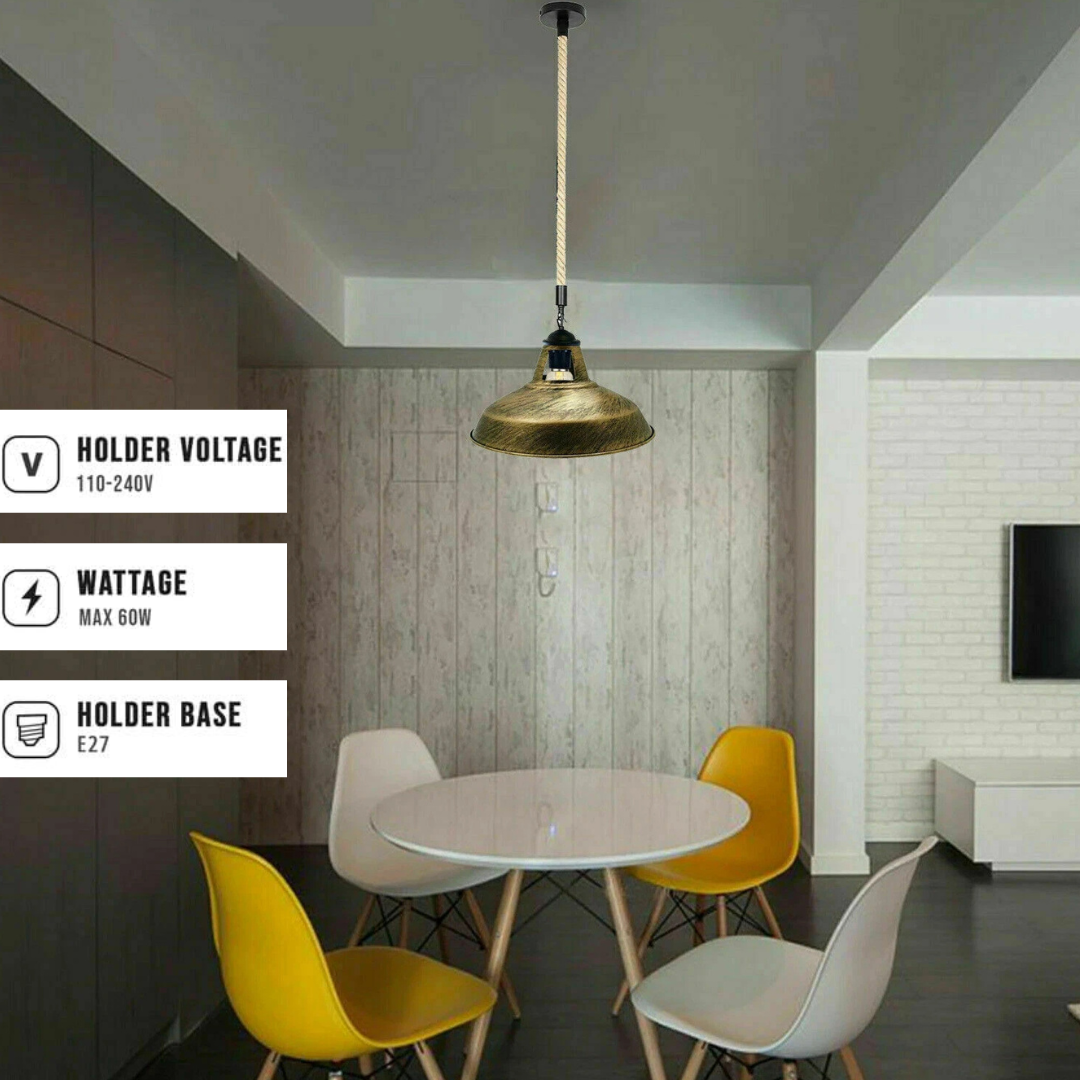 Industrial Hemp Rope Hanging Ceiling Pendant Light Fixture, Dimmable, E27 Base
