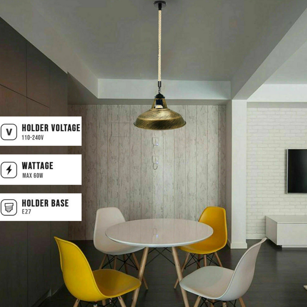 Industrial Vintage Hemp Rope Metal Cage Ceiling Pendant Light