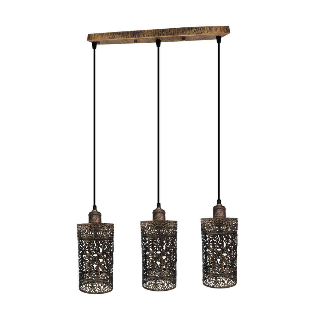Industrial Retro 3-Way Pendant Light Rectangle Ceiling Base E27 Metal Shades