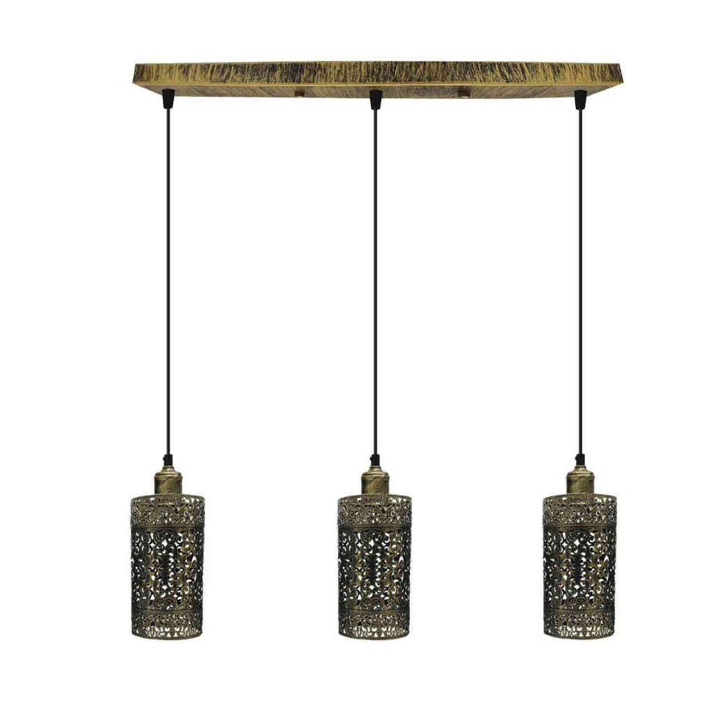 Industrial Retro 3-Way Pendant Light Rectangle Ceiling Base E27 Metal Shades