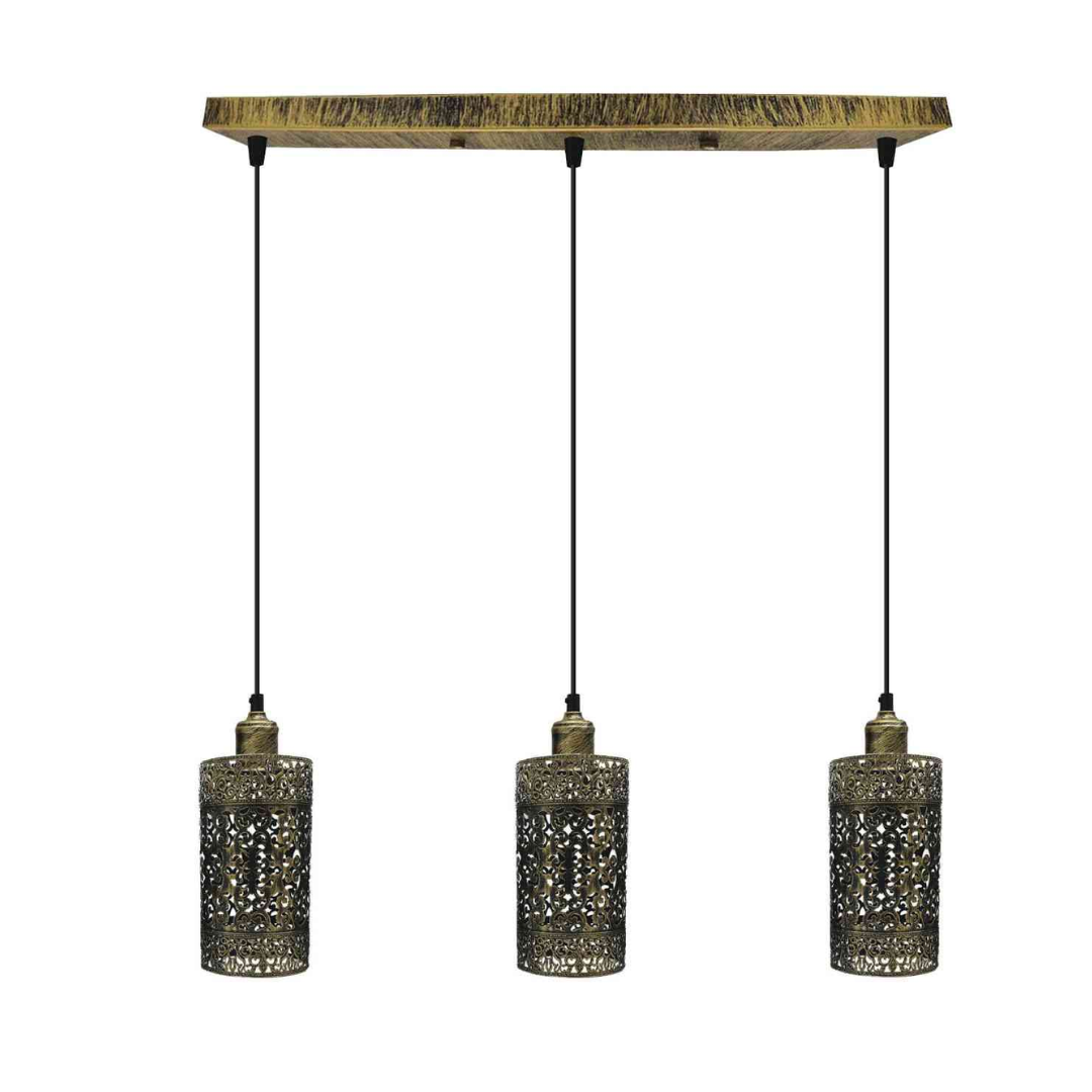 Industrial Retro 3-Way Pendant Light Rectangle Ceiling Base E27 Metal Shades