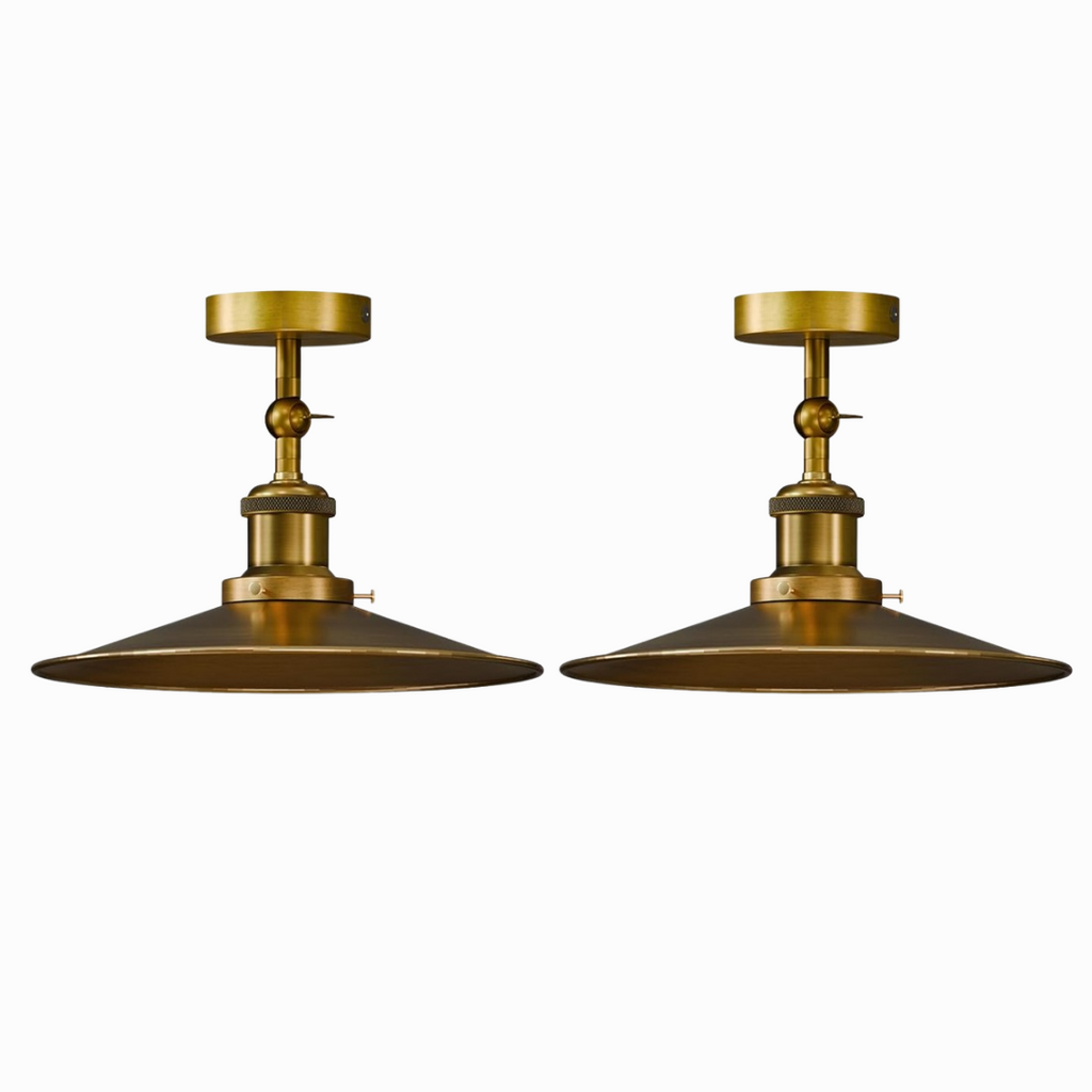 Vintage Curvy Yellow Brass Semi-Flush Mount Ceiling Light Fixture