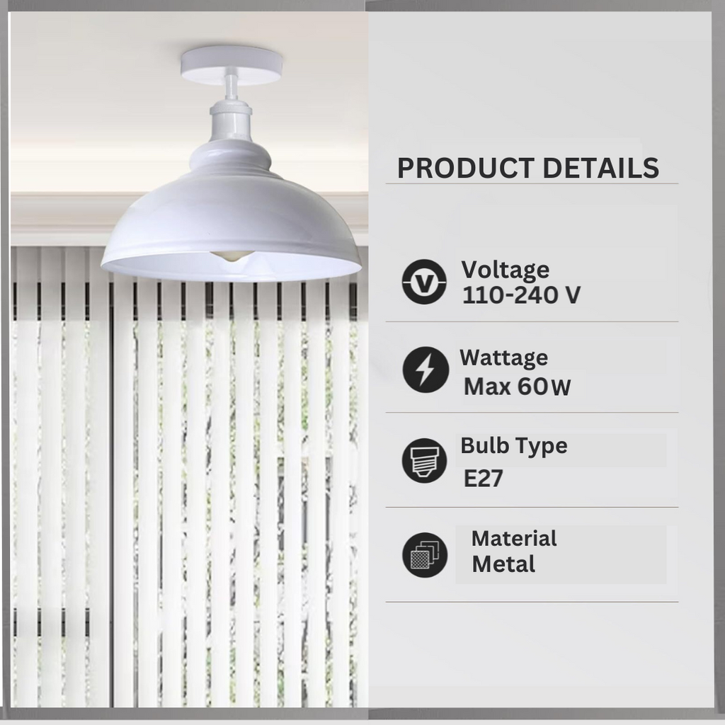 Industrial Style Flush Mount Ceiling Light with Curvy Metal Dome Shade