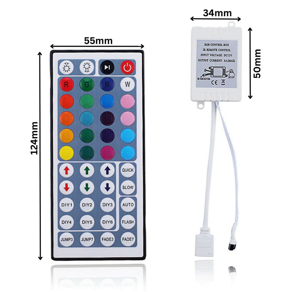 Versatile 12V IR Remote Controller for RGB LED Strip Lights, 24/44 Key Options