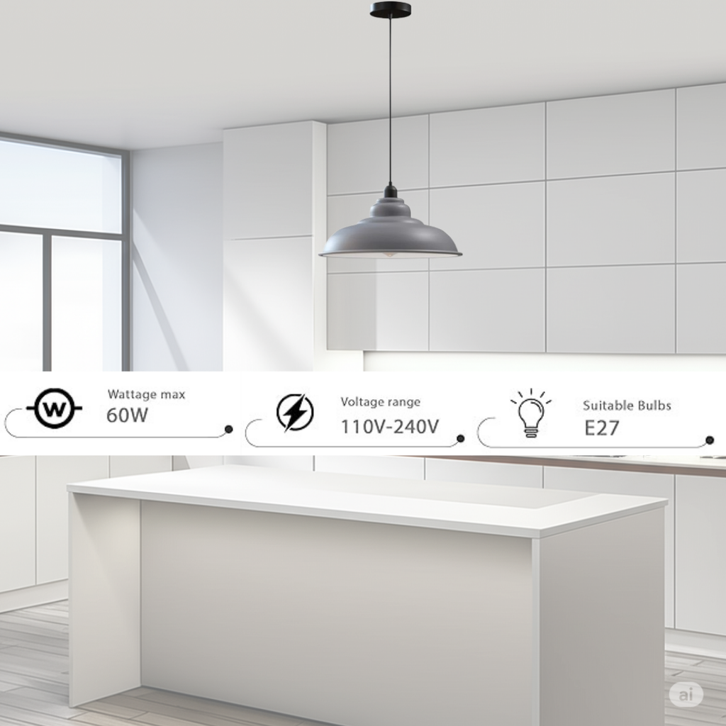 Modern Single Hanging Pendant Light with in Grey colour_32cm  Metal Lamp Shade~6263