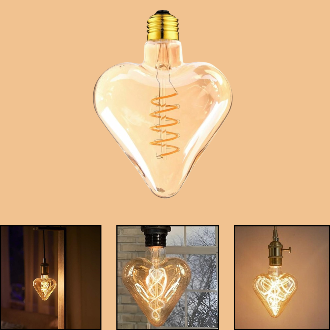 3-Pack E27 LED Heart-Shaped Filament Bulbs - Vintage Warm White Decorative Lighting