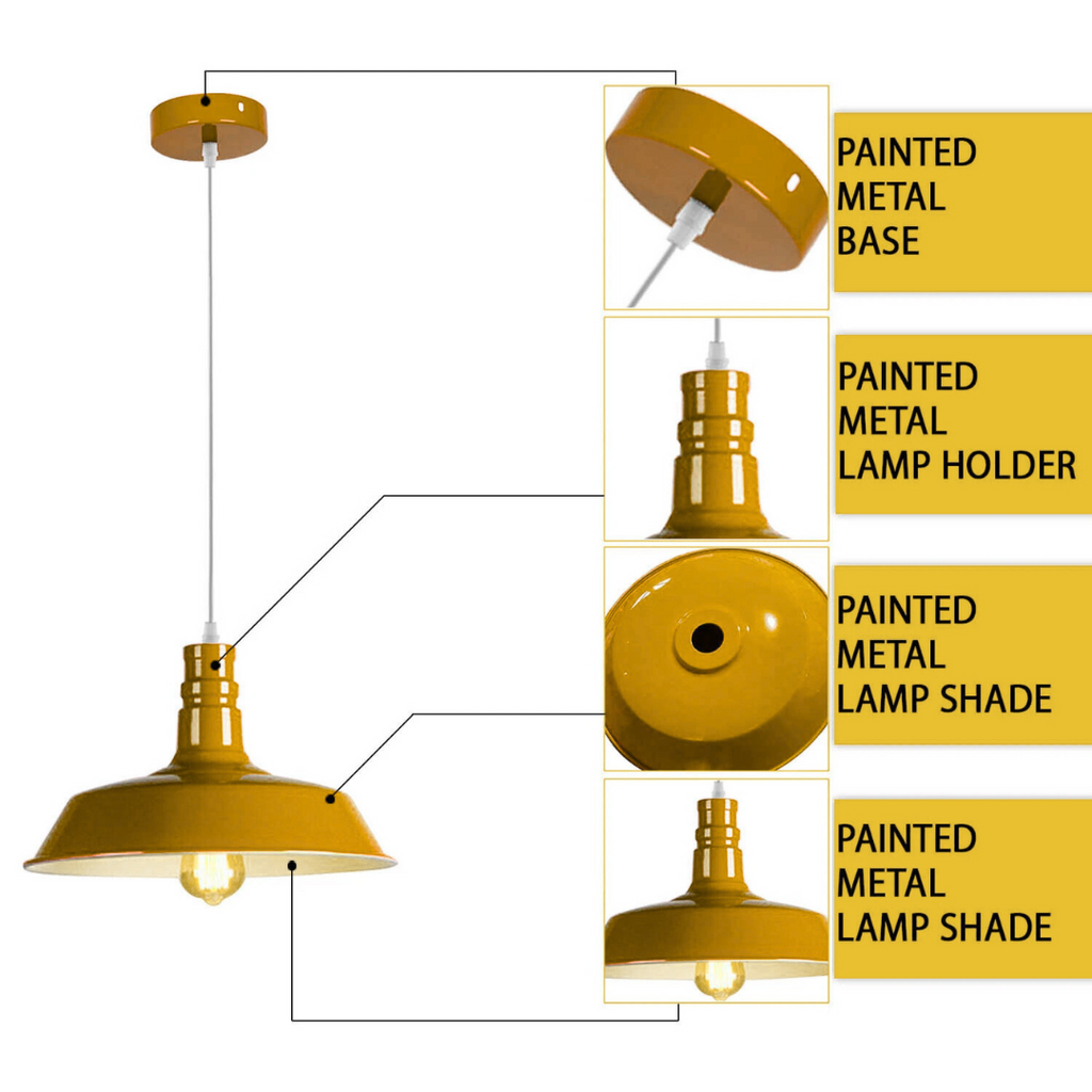 Adjustable Retro Yellow Metal Barn Pendant Light Fixture E27 Holder