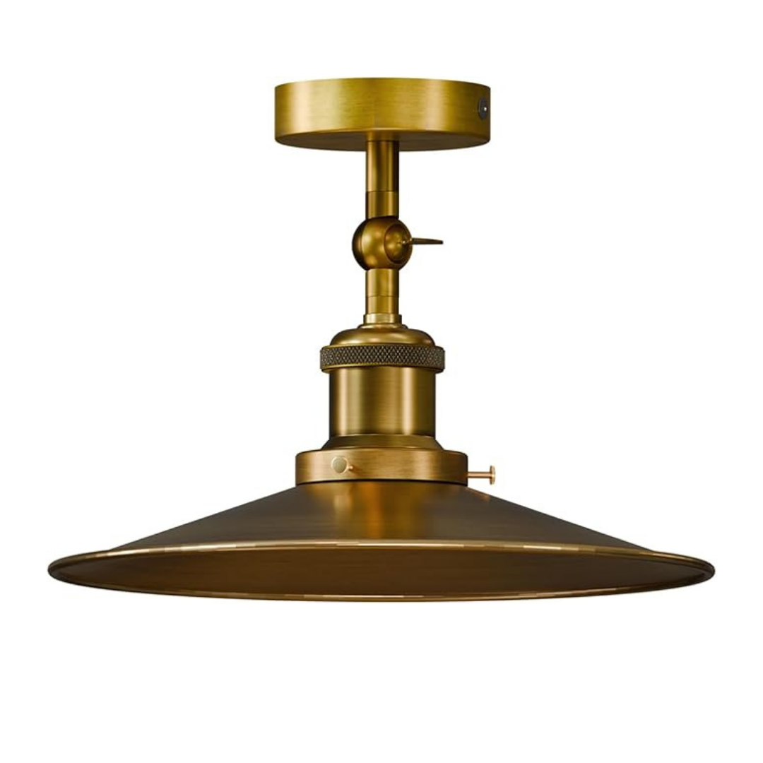 Vintage Curvy Yellow Brass Semi-Flush Mount Ceiling Light Fixture