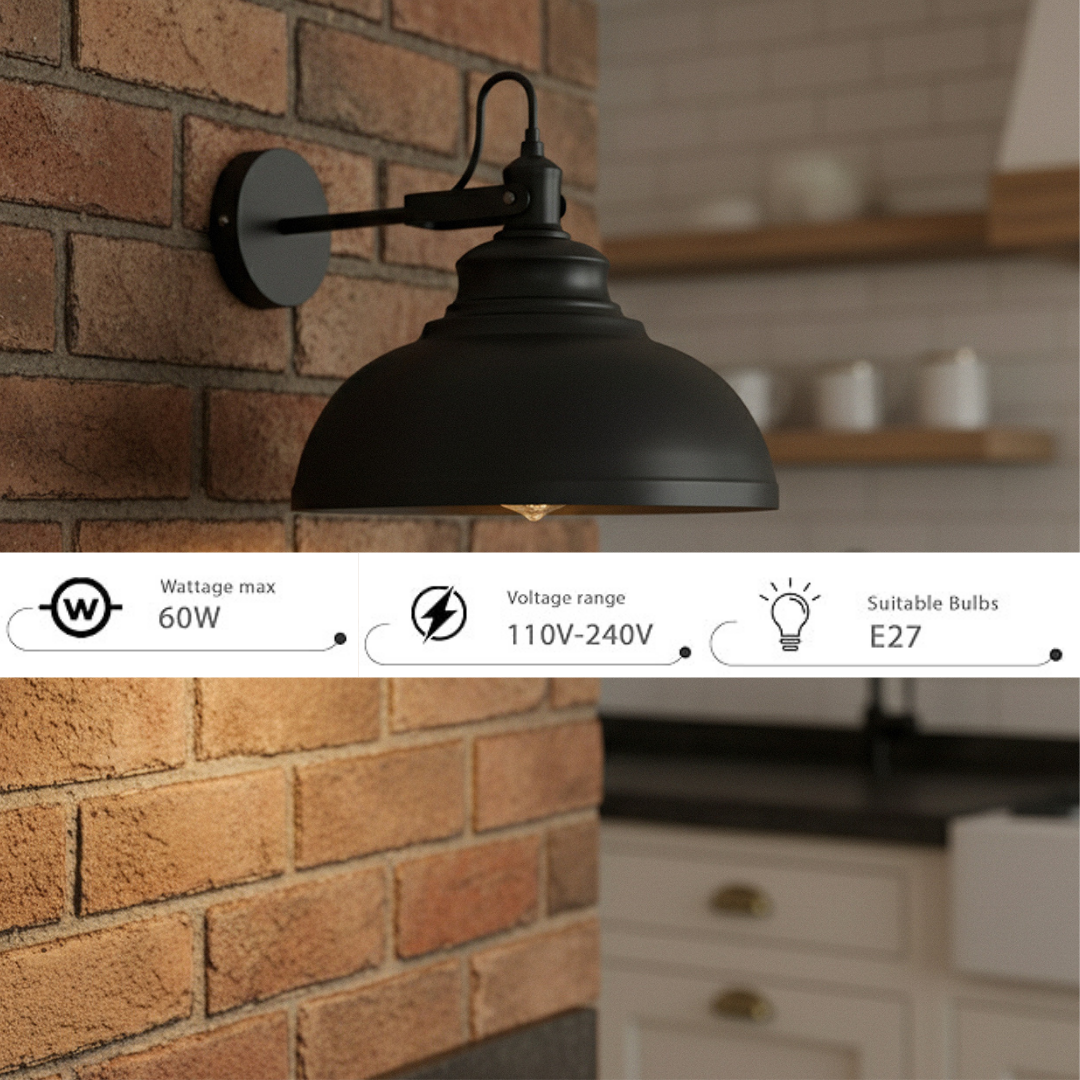 Adjustable Industrial Wall Sconce Light, Matte Black Metal Shade, Modern Design