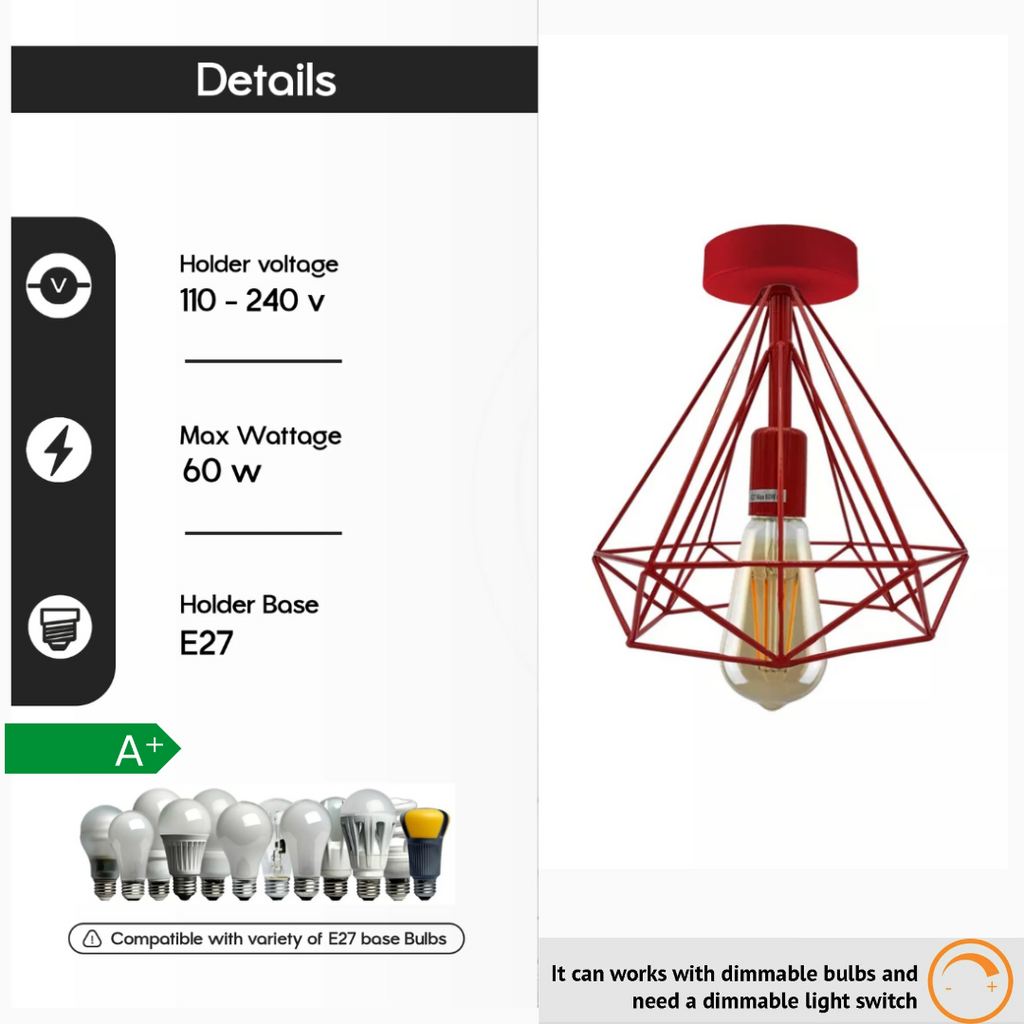 2 Pack Semi Flush Mount Ceiling Light Fixture Metal Cage Lampshade E27 Holder~4199