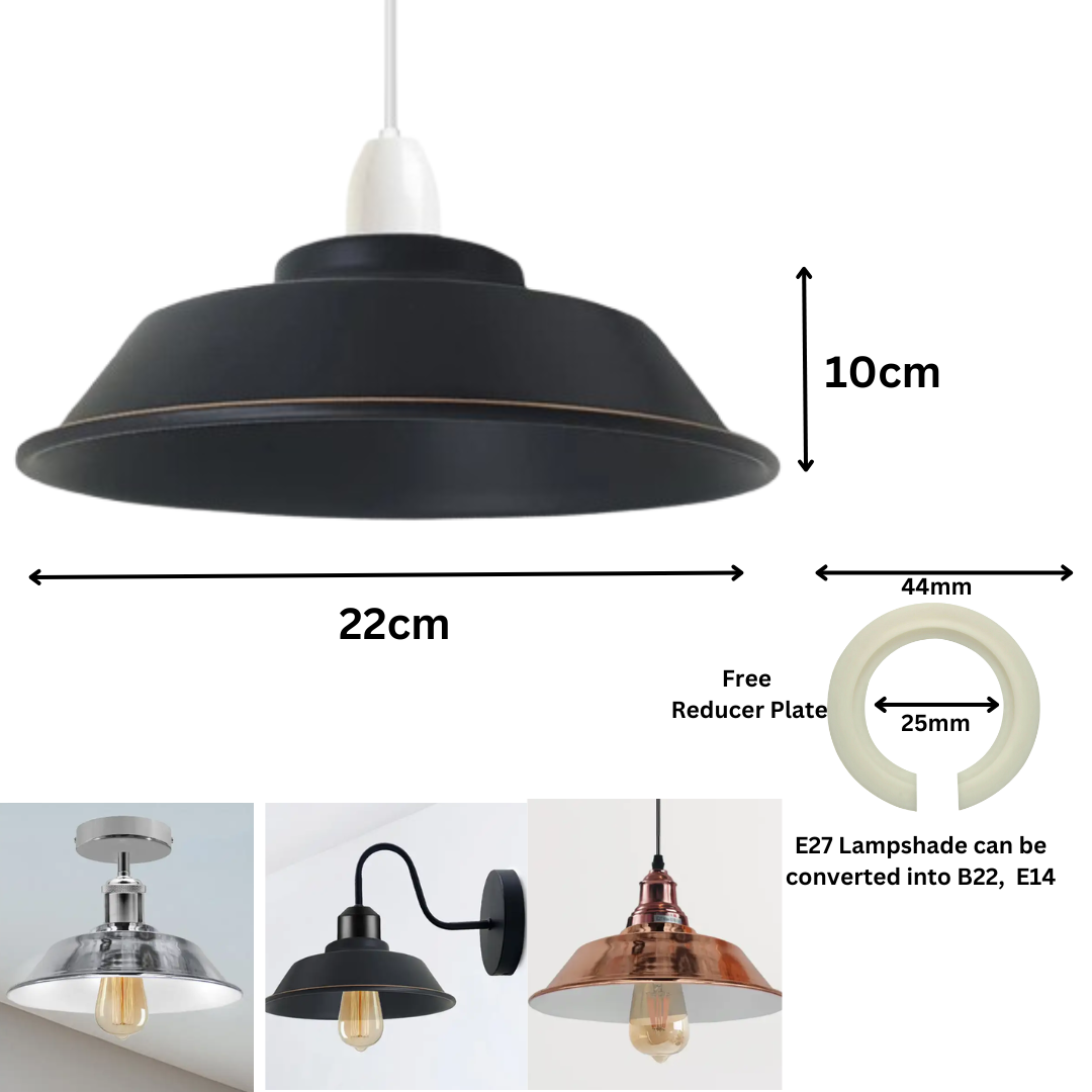 2-Pack Industrial Curvy Metal Easy-Fit Lamp Shades with Reducer Plate