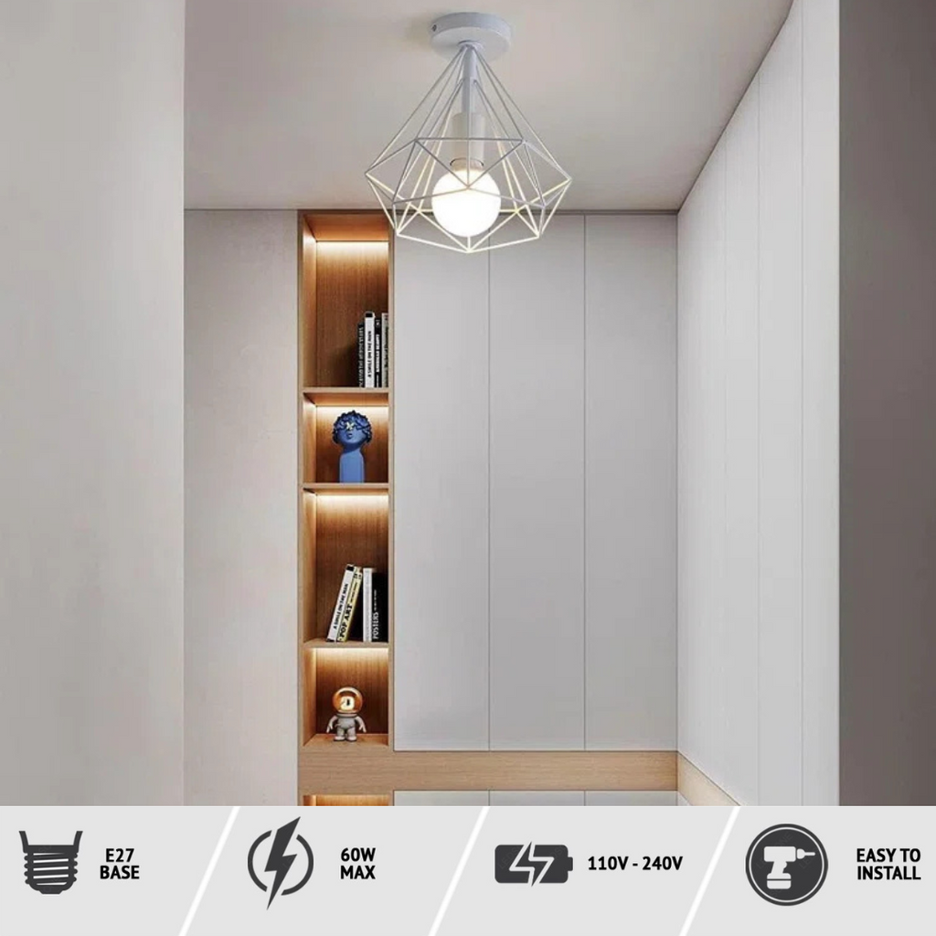 Modern Cage Geometric white Ceiling Light  Fitting ~5436