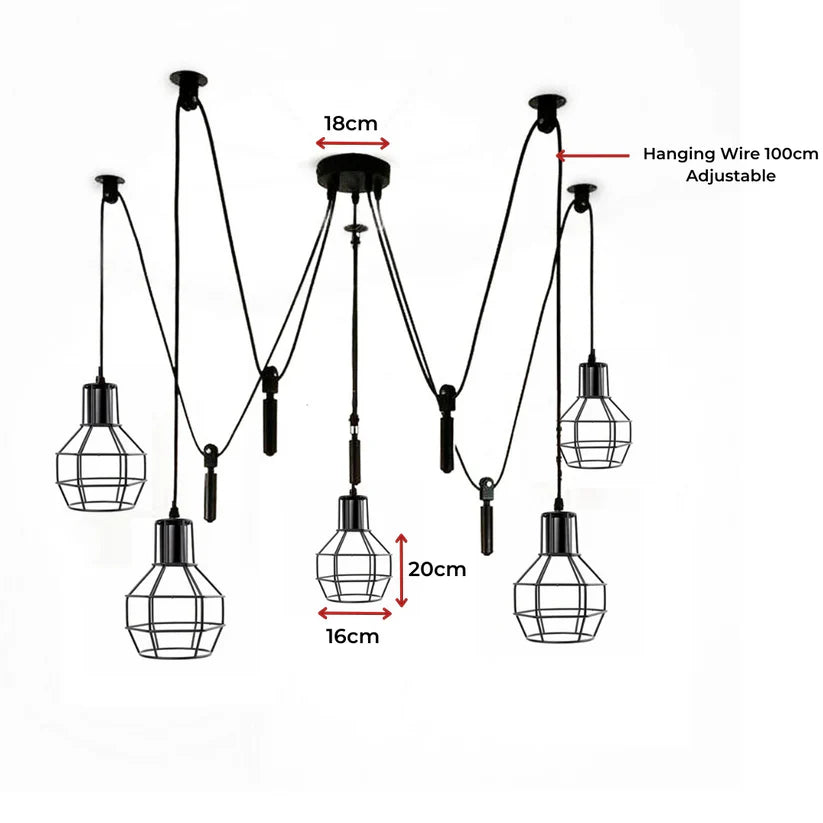 Industrial Vintage 8-Light Spider Pendant Lighting Fixture with Metal Cages