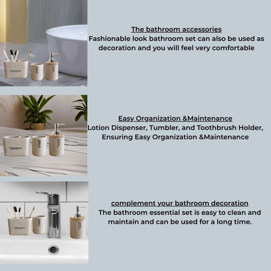 Modern Luxury Stone Effect Resin 3-Piece Bathroom Accessory Set