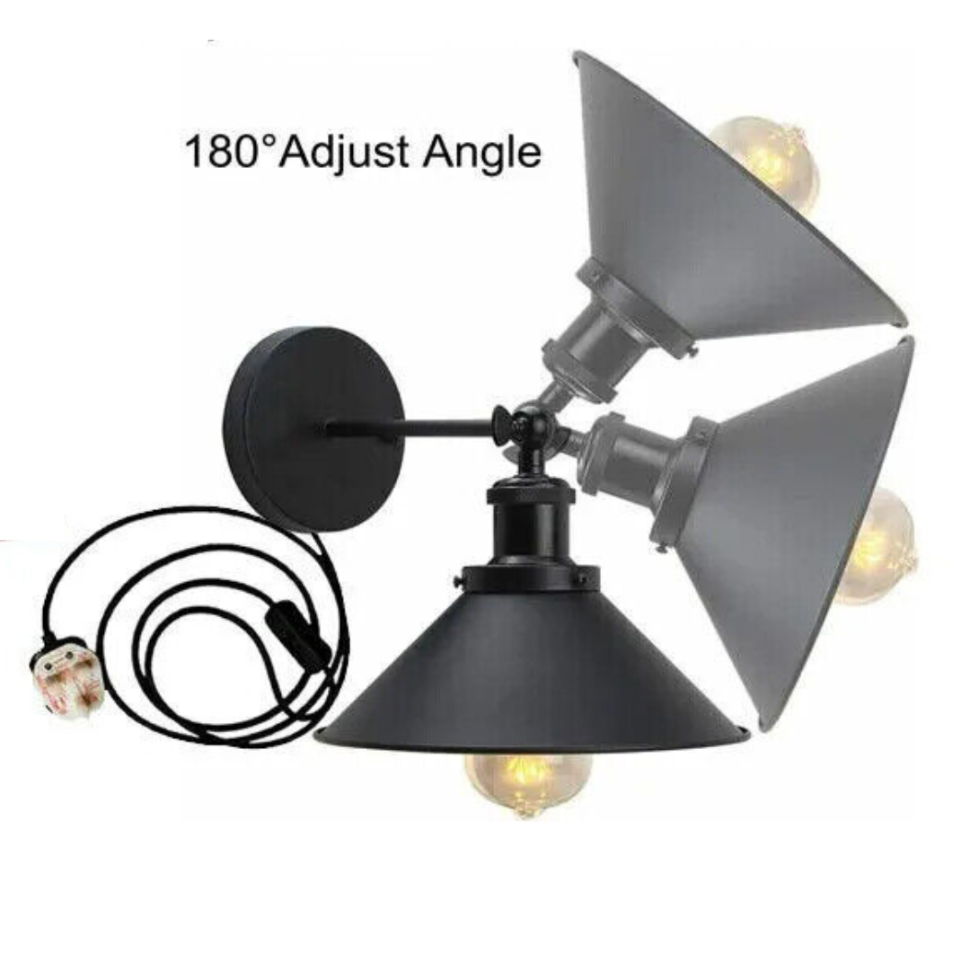 Vintage Industrial Plug-in Wall Sconce with E27 Socket for Porch & Cafe Decor
