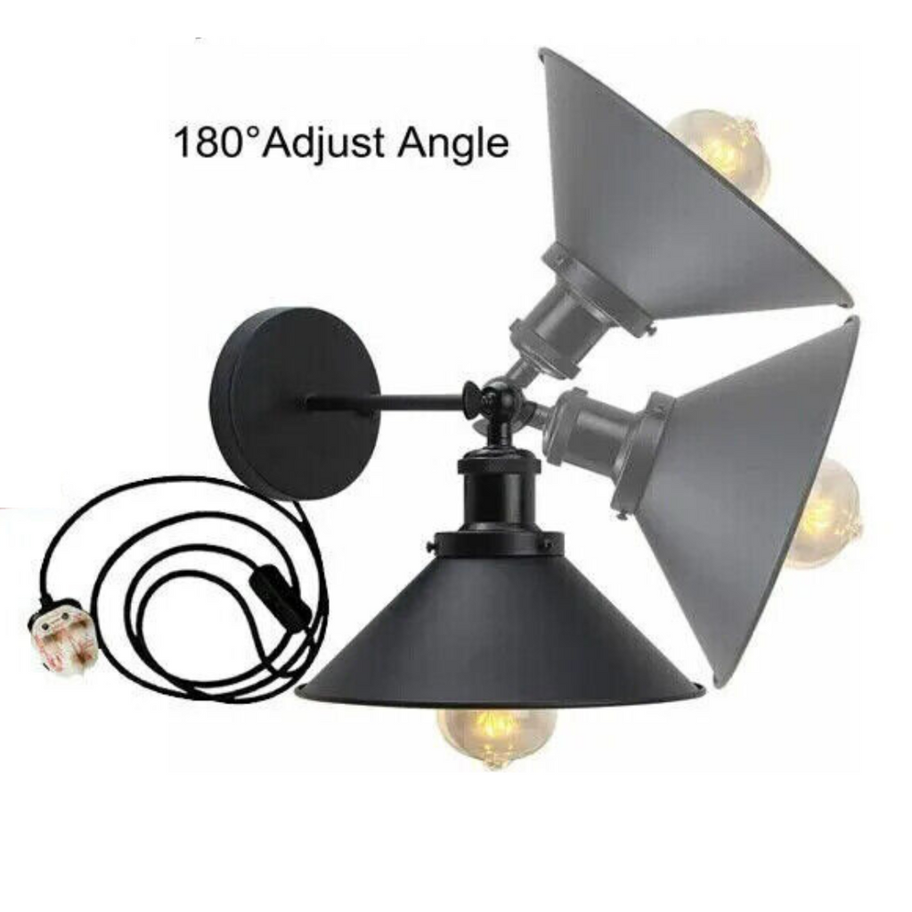Industrial Style Wall Light E27 Plug-in Porch Sconce Fixture with Metal Shade