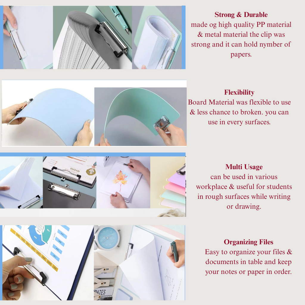 3 Pack Clear Plastic A4 Clipboards with Low-Profile Clip for School Office Use