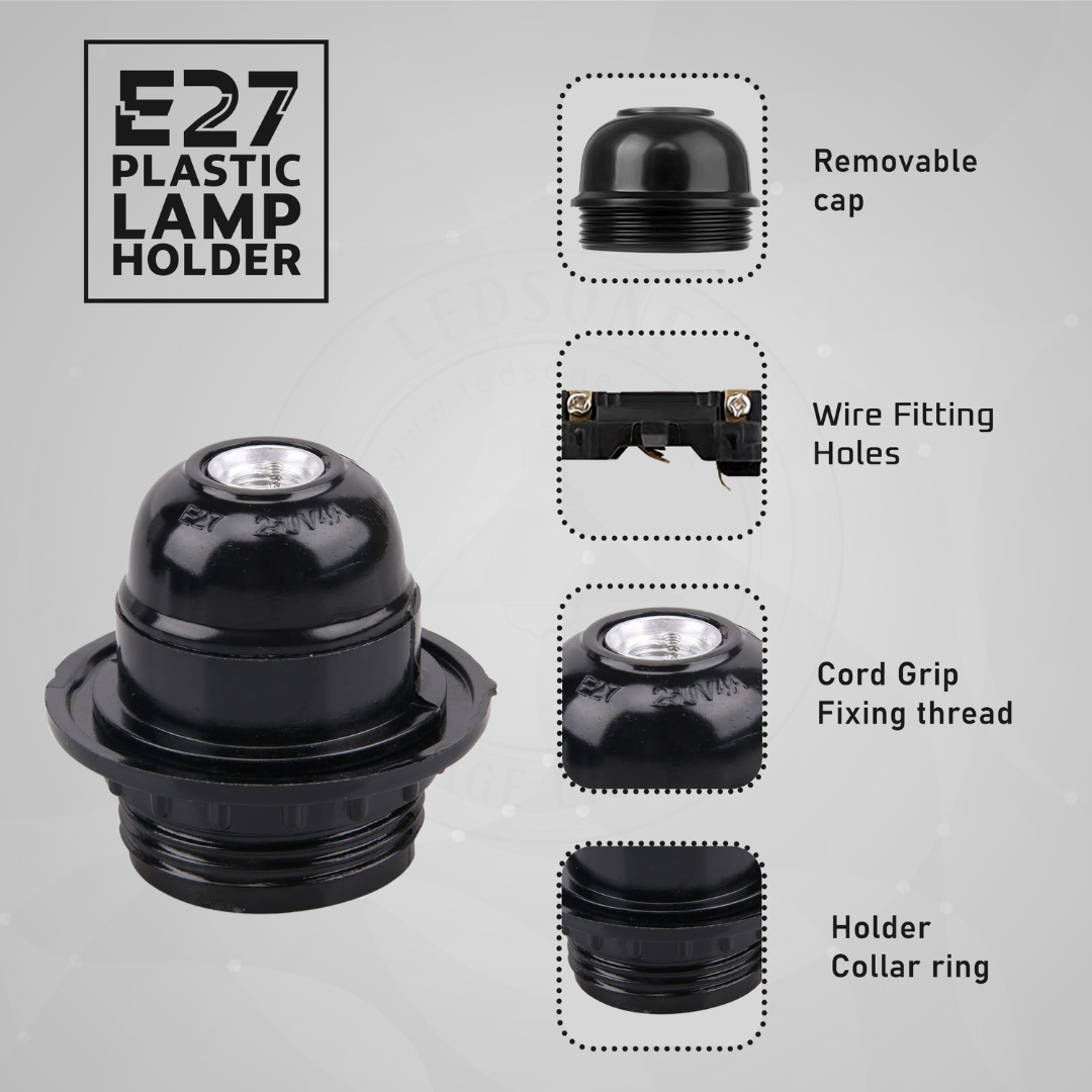 Durable E27 Plastic Screw Lamp Holder Pendant Socket for Edison Bulbs