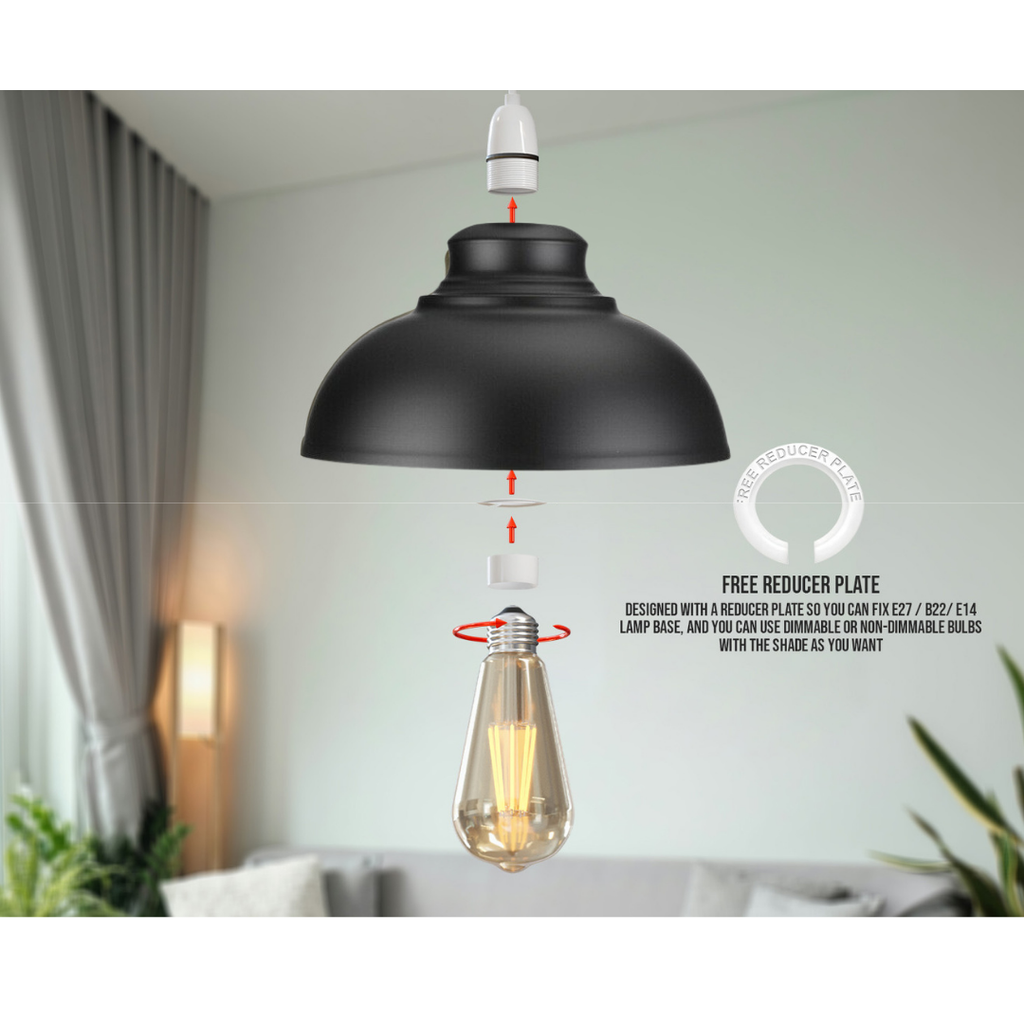 Black Metal Retro Ceiling Pendant Light Shade Easy Fit Lampshade ~6158