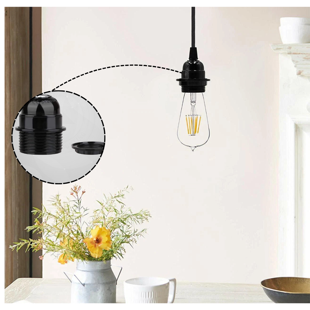 Durable E27 Plastic Screw Lamp Holder Pendant Socket for Edison Bulbs