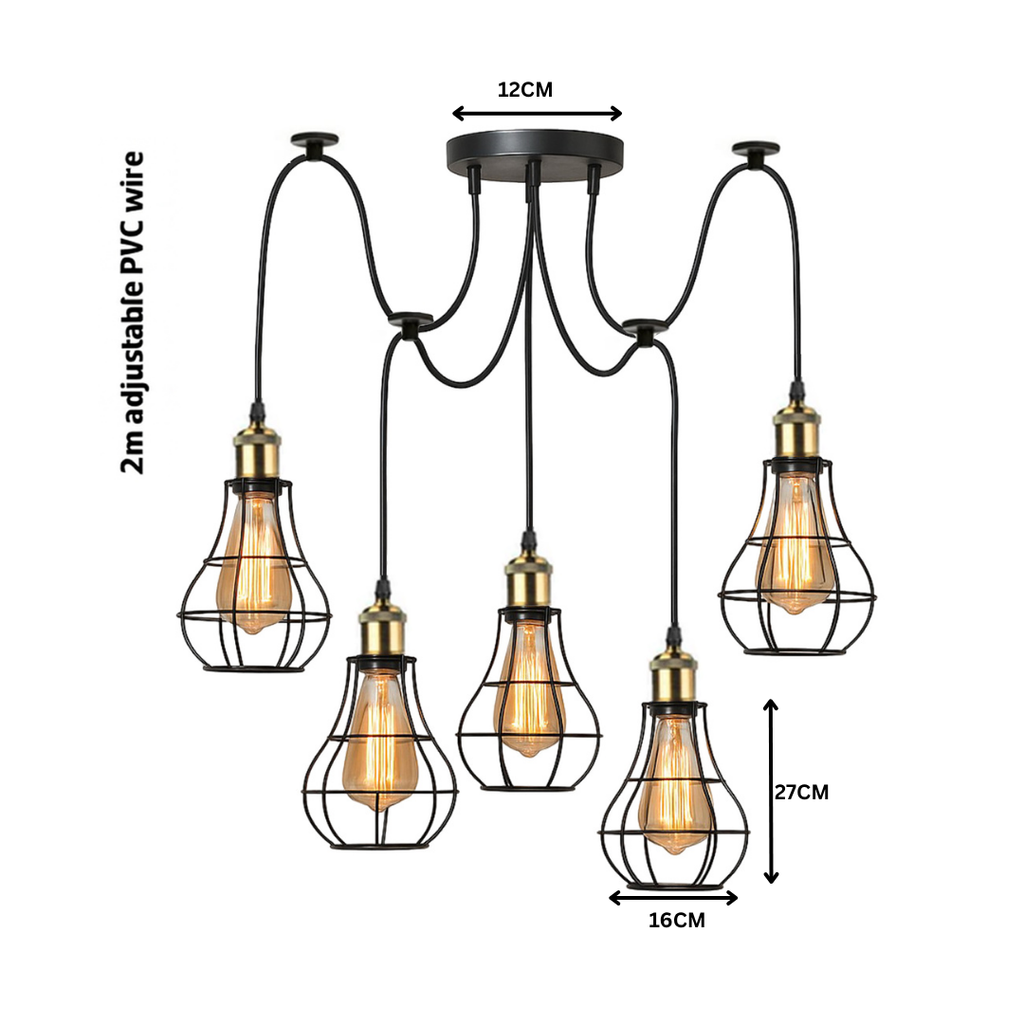 5-Way Indoor Spider Pendant Light Fixture, Adjustable Hanging Ceiling Lamp Black