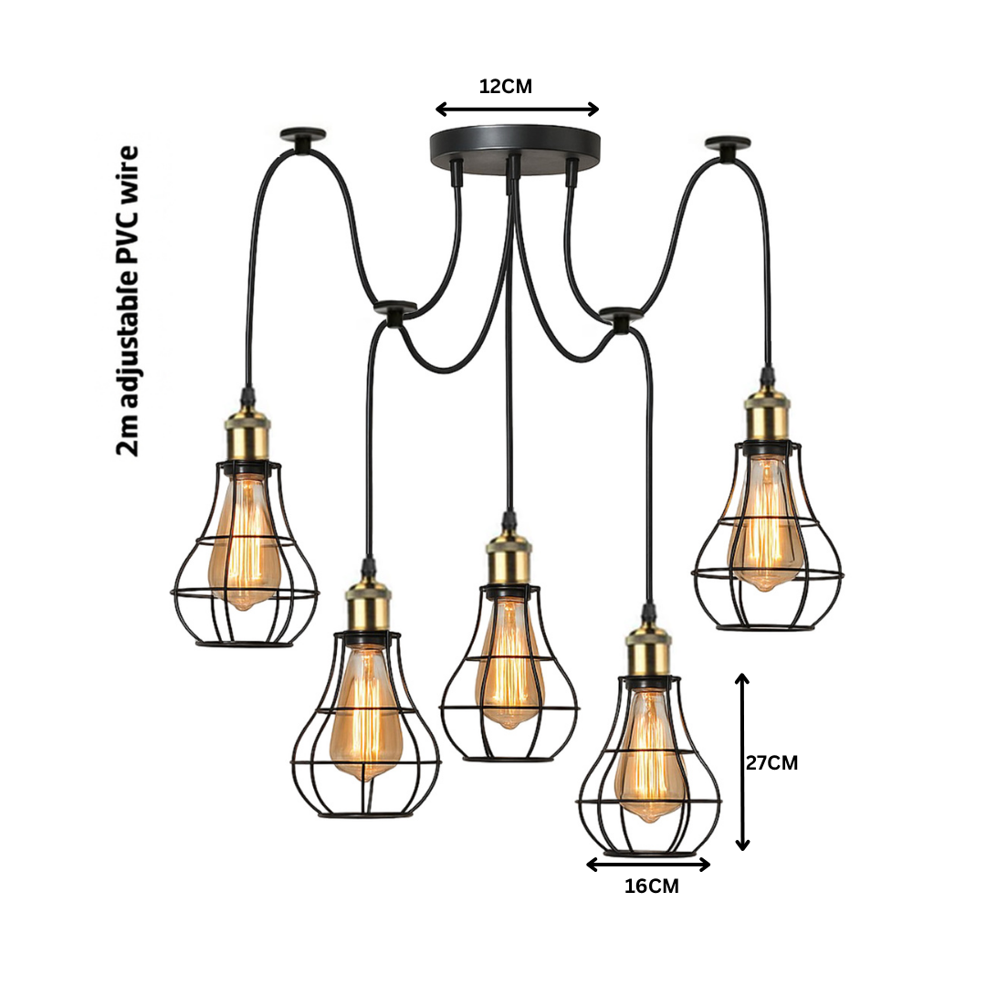 5-Way Indoor Spider Pendant Light Fixture, Adjustable Hanging Ceiling Lamp Black