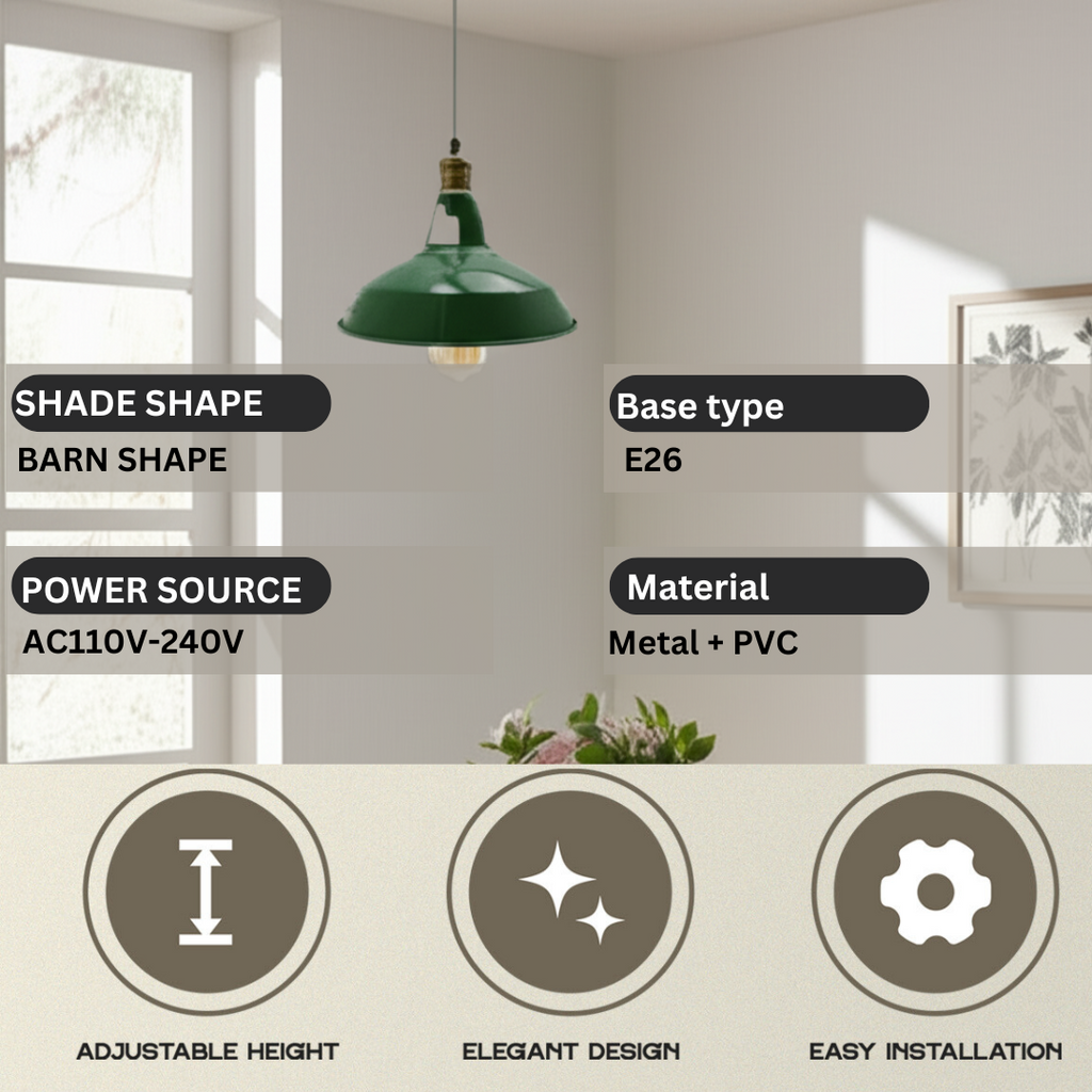 Modern Green Barn Shade Pendant Light Industrial Ceiling Hanging Fixture