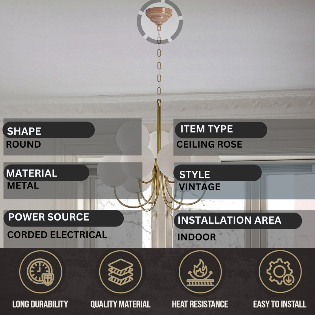 Vintage Metal Ceiling Rose Front Fitting for Pendant Lights, Easy Install Design