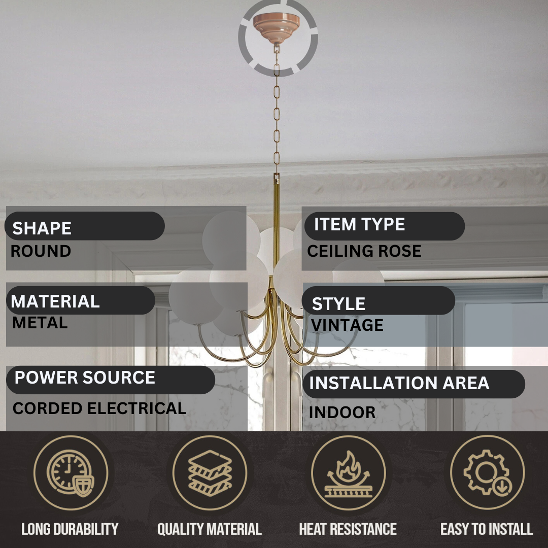 Vintage Metal Ceiling Rose Front Fitting for Pendant Lights, Easy Install Design