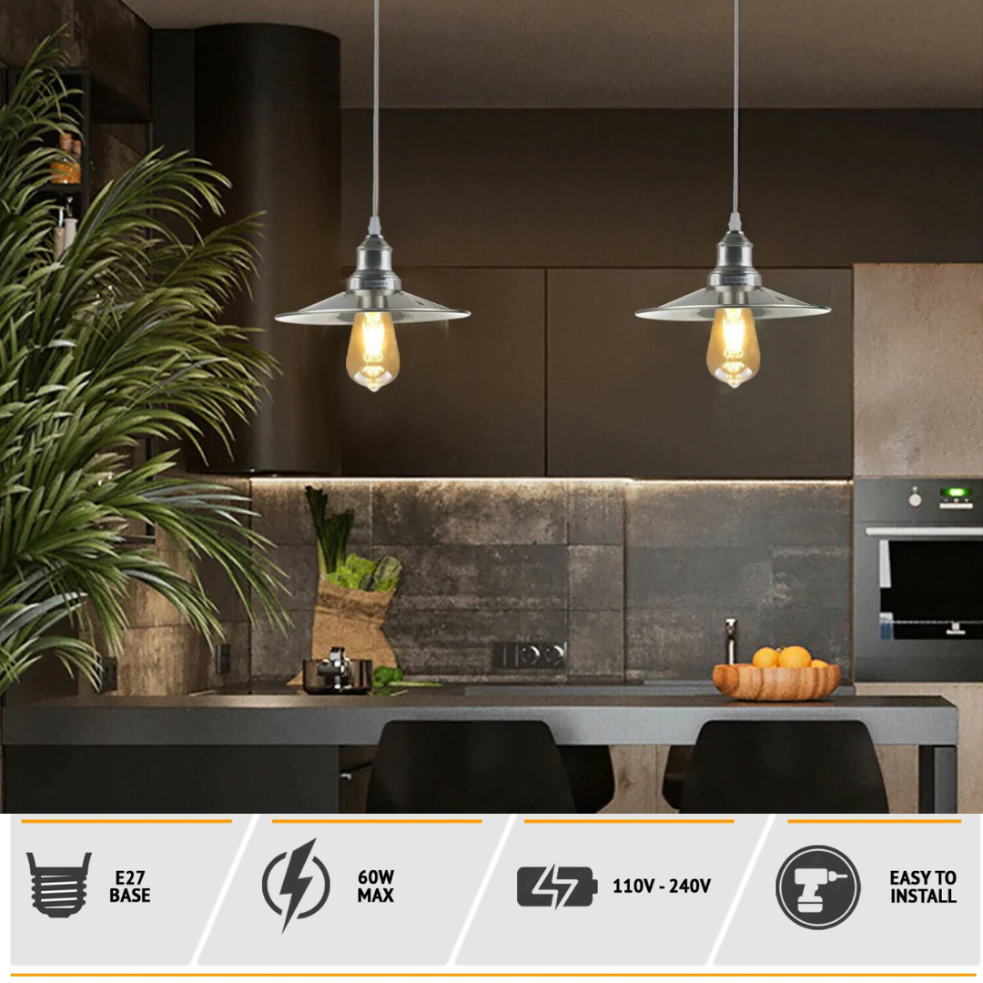 Modern Industrial Metal Pendant Light Fixture, Adjustable Height, E27 Satin Nickel