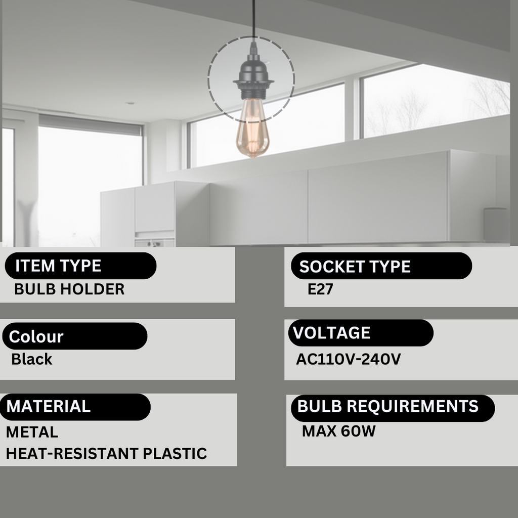 Black Vintage Bakelite Lamp Bulb Holders Edison Screw E27 Light Socket Holder ~5720