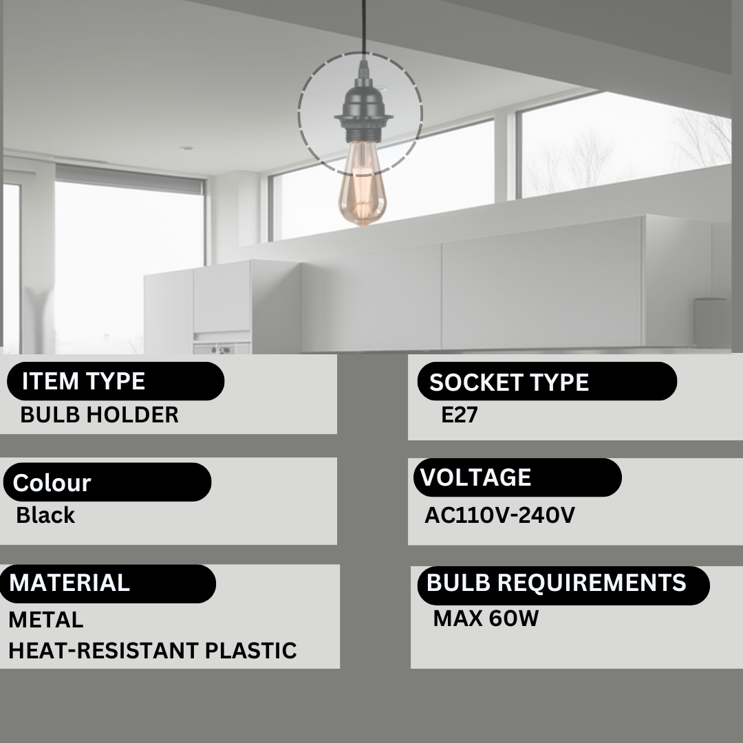 Black Vintage Bakelite Lamp Bulb Holders Edison Screw E27 Light Socket Holder ~5720