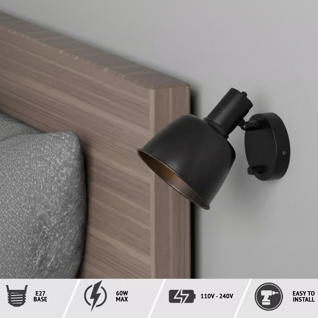 Adjustable Metal Wall Light with Dimmer Switch, Rotatable Arm, Industrial Style