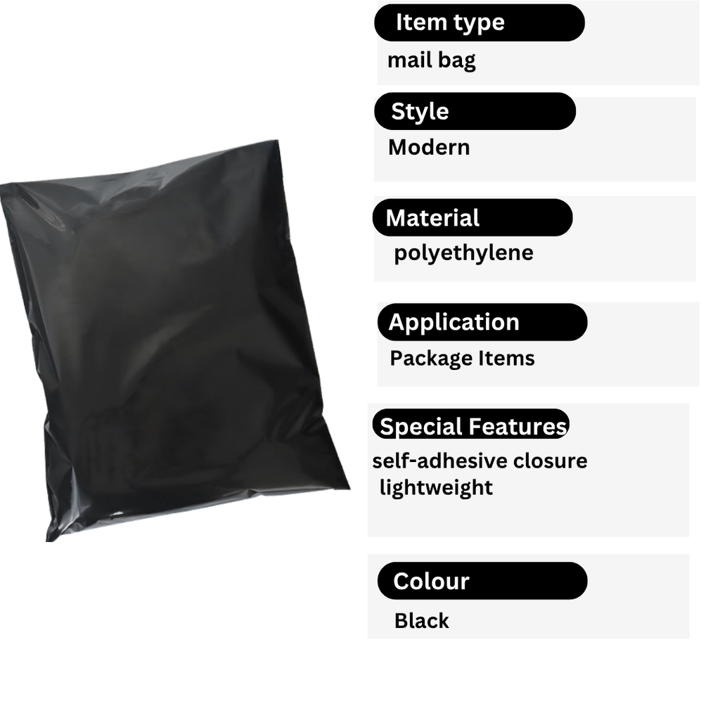 Durable Matte Black Poly Mailer Bags with Strong Self-Seal Adhesive Strip