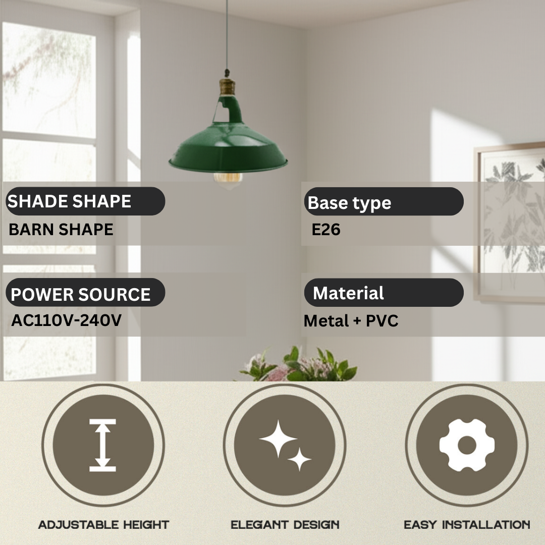 Modern Industrial Barn Shade Pendant Light Fixture for Kitchen Dining Room