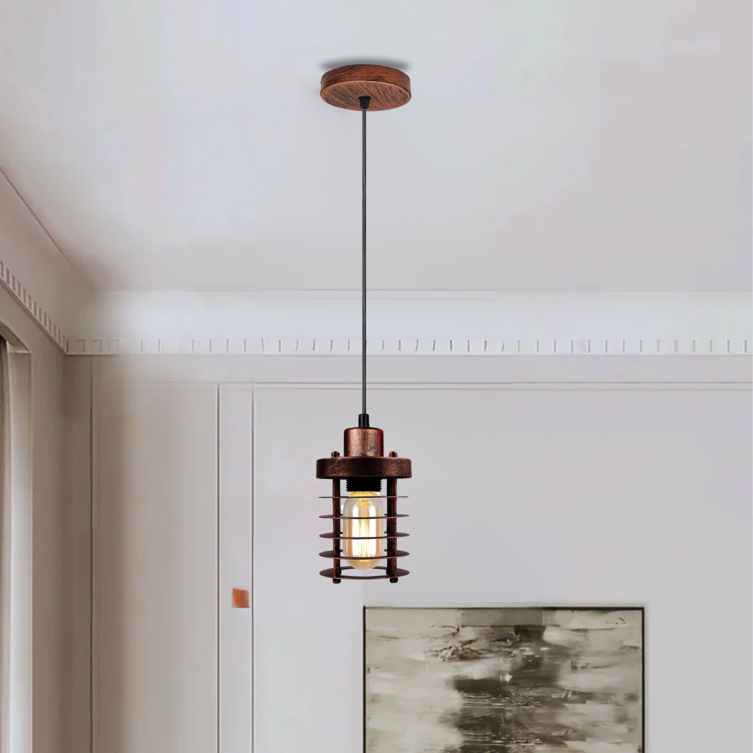 Rustic Red Retro Cage Pendant Light: Industrial Loft E27 Ceiling Fixture