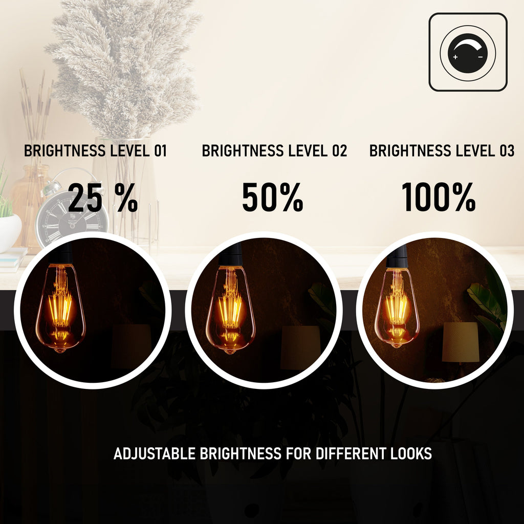 6-Pack Dimmable ST64 E27 Screw LED Filament Bulbs, 8W Retro Warm White