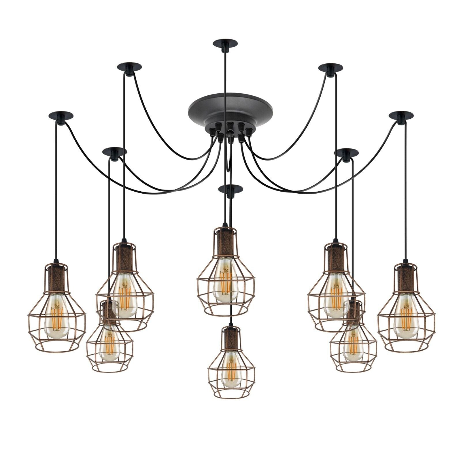 8-Head Industrial Black Spider Pendant Light Fixture, Adjustable Arms, Home Decor