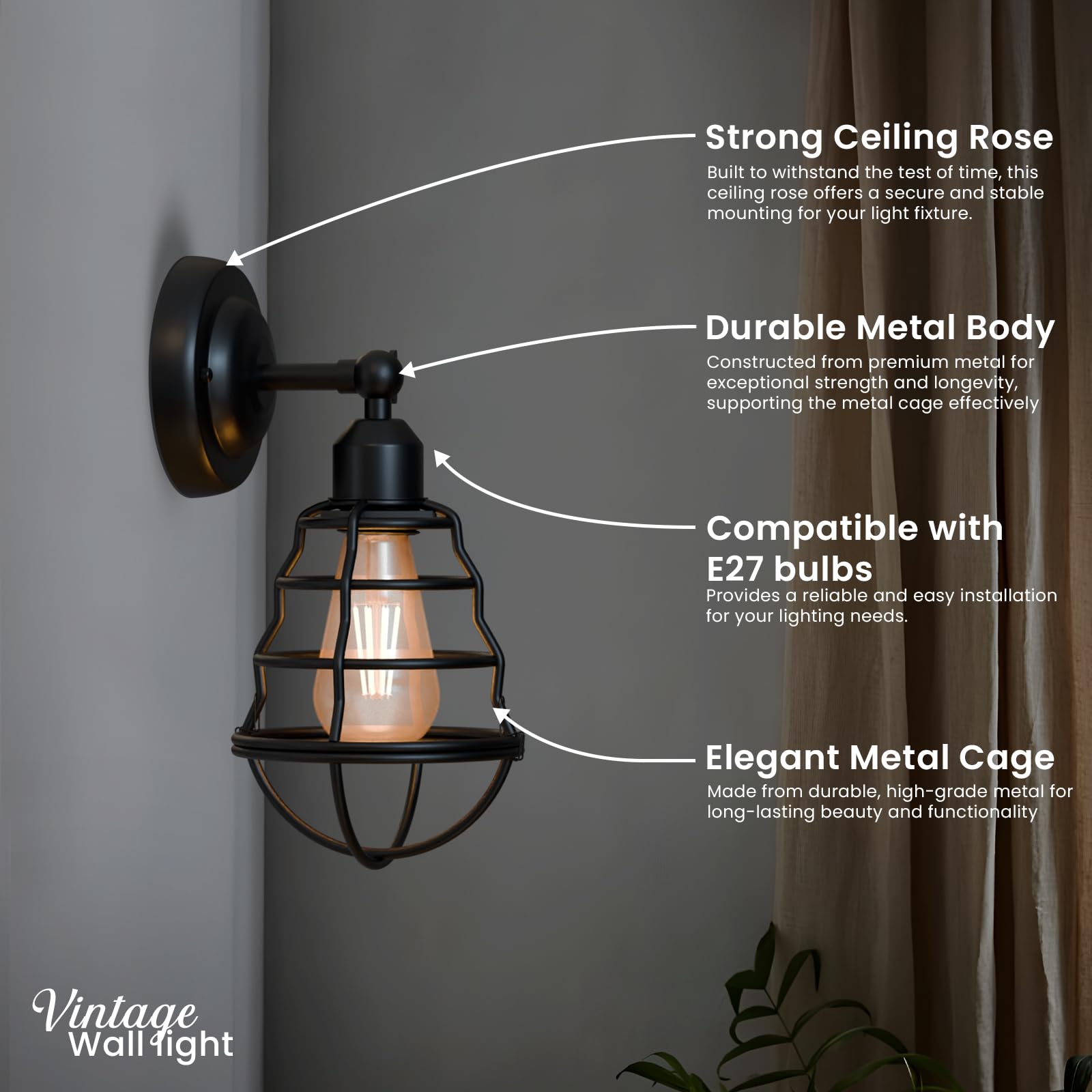 Industrial Vintage Adjustable Metal Wall Sconce Lamp for Bedroom Living Room Home