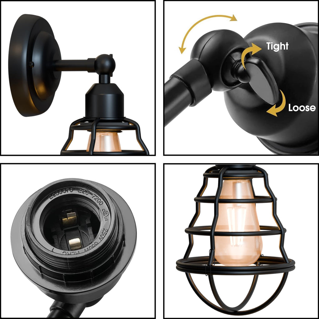 Industrial Vintage Adjustable Metal Wall Sconce Lamp for Bedroom Living Room Home