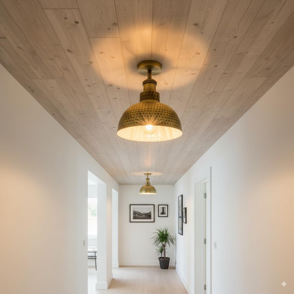 Industrial Modern Metal Dome Semi-Flush Ceiling Light E27 Base Fixture