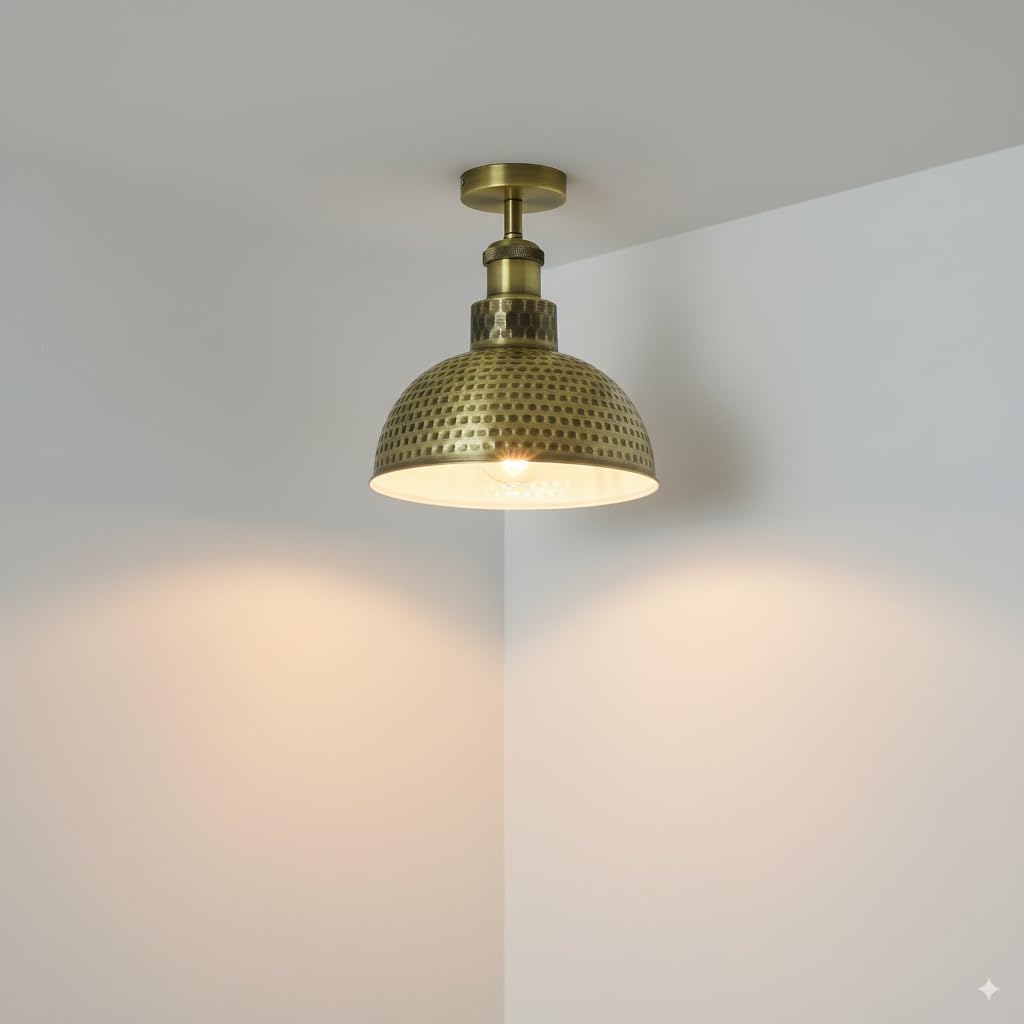 Industrial Modern Metal Dome Semi-Flush Ceiling Light E27 Base Fixture