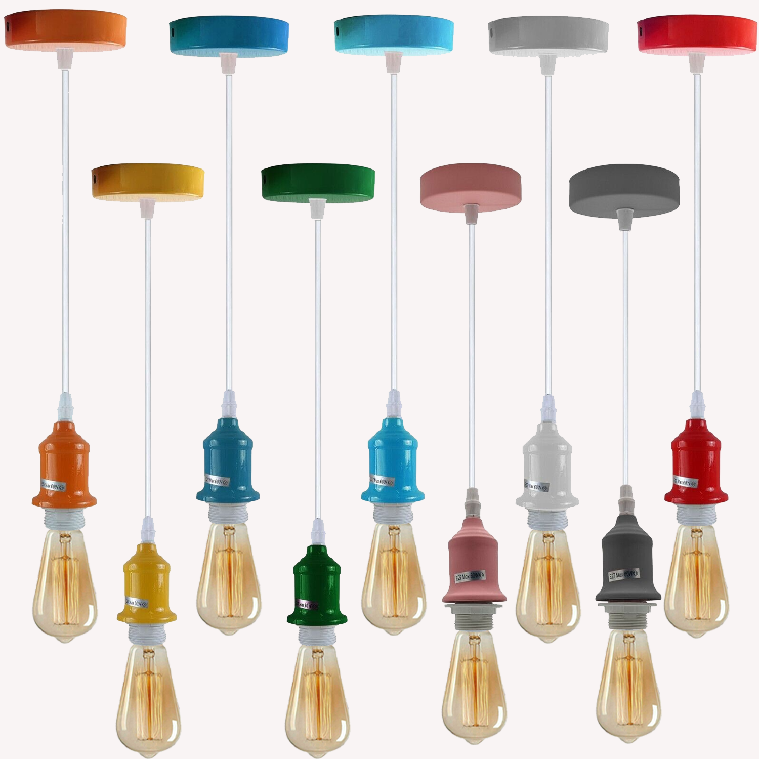 Vintage Industrial E27 Pendant Ceiling Light Fitting - Colorful Modern Holder