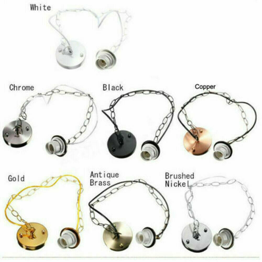 Adjustable E27 Industrial Pendant Lamp Holder Kit with Chain - Multiple Finishes