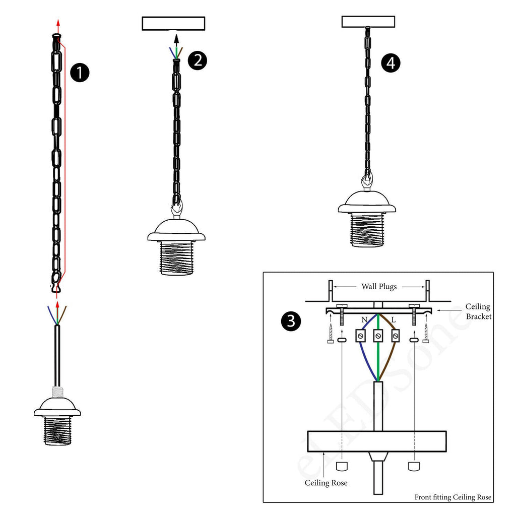 Adjustable E27 Industrial Pendant Lamp Holder Kit with Chain - Multiple Finishes