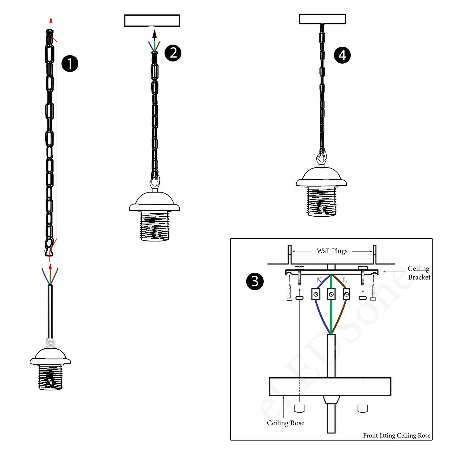 Adjustable E27 Industrial Pendant Lamp Holder Kit with Chain - Multiple Finishes